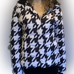 Jacket Puffer Black&White hood pockets snap front